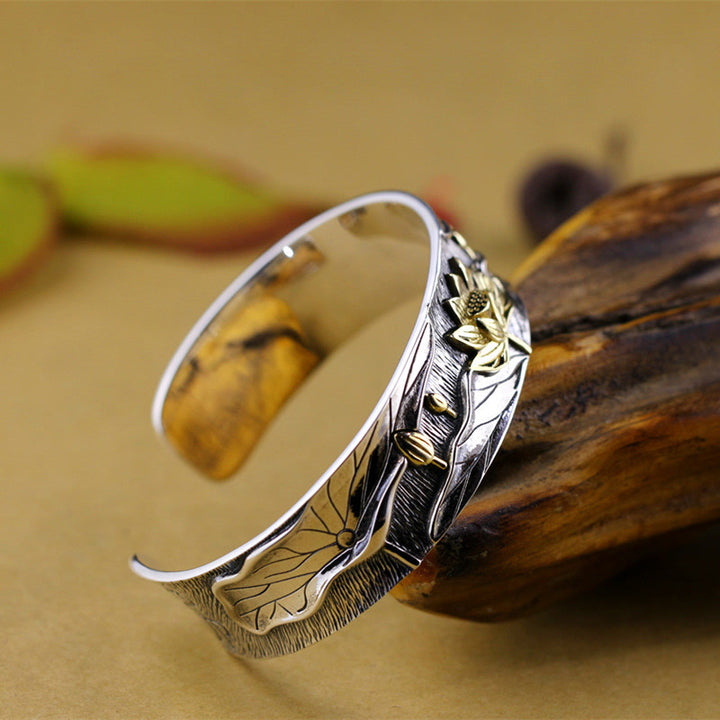 Bracelet réglable en argent sterling 925 Buddha Stones et fleur de lotus