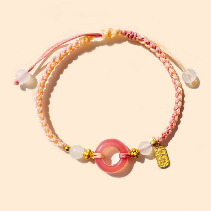 Bracelet tressé fait main de bon augure avec boucle de paix en agate et Buddha Stones Paix et Joie