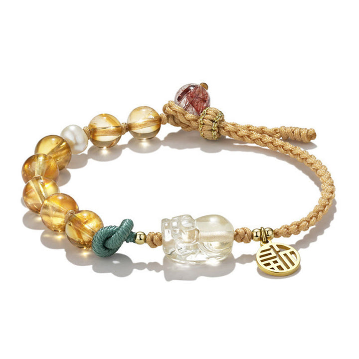 Bracelet tressé en fil de prospérité avec Buddha Stones et citrine PiXiu Fu
