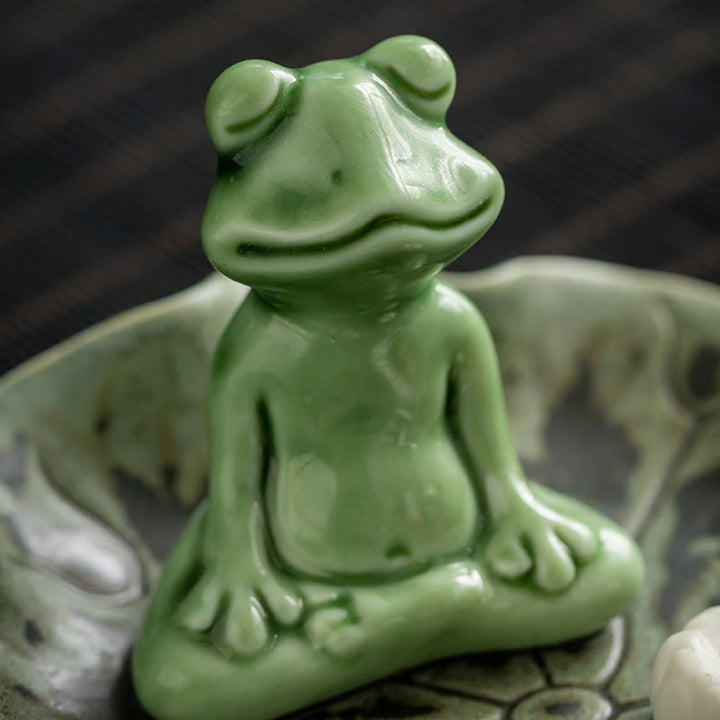 Brûleur d'encens en céramique avec motif de grenouille et de méditation en forme de Buddha Stones