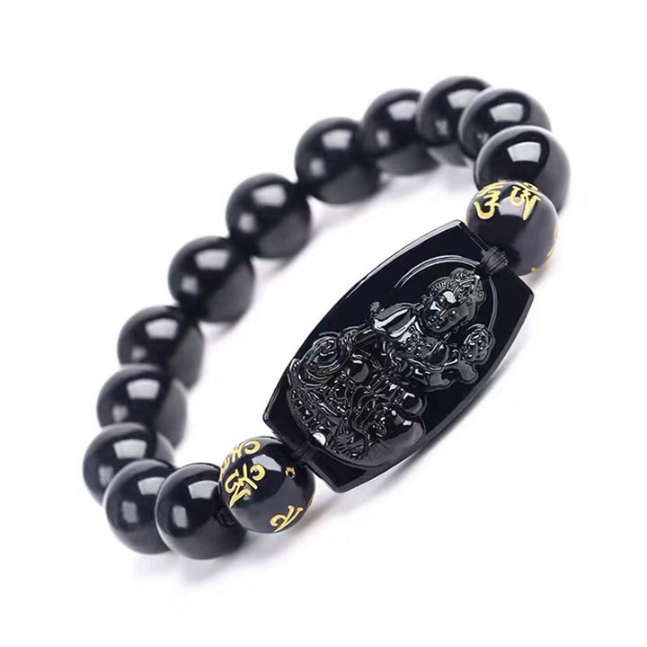 Bracelet de protection en obsidienne avec Buddha Stones et signe du zodiaque chinois