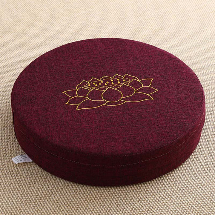 Coussin de siège de méditation en coton et lin avec broderie de Buddha Stones et de lotus - Doux - 40 cm x 10 cm - Bordeaux - image 18