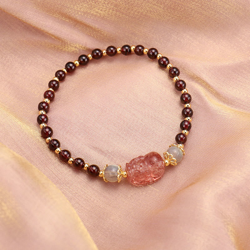 Bracelet de protection en pierre de lune PiXiu en tourmaline naturelle et grenat à fraise