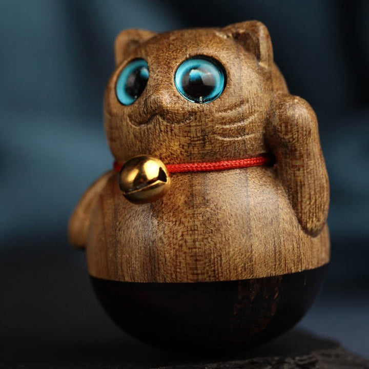 Buddha Stones Mini Chaton Porte-Bonheur Phoebe Zhennan Décoration de Bénédiction en Bois - image 10