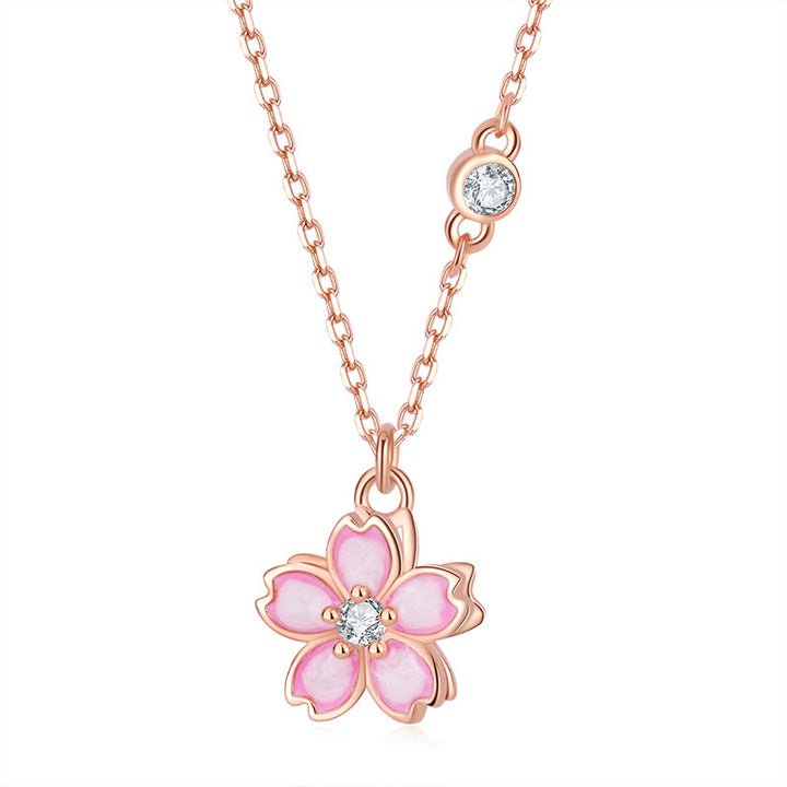 Collier avec pendentif rotatif en argent sterling 925 en forme de fleur de cerisier avec Buddha Stones