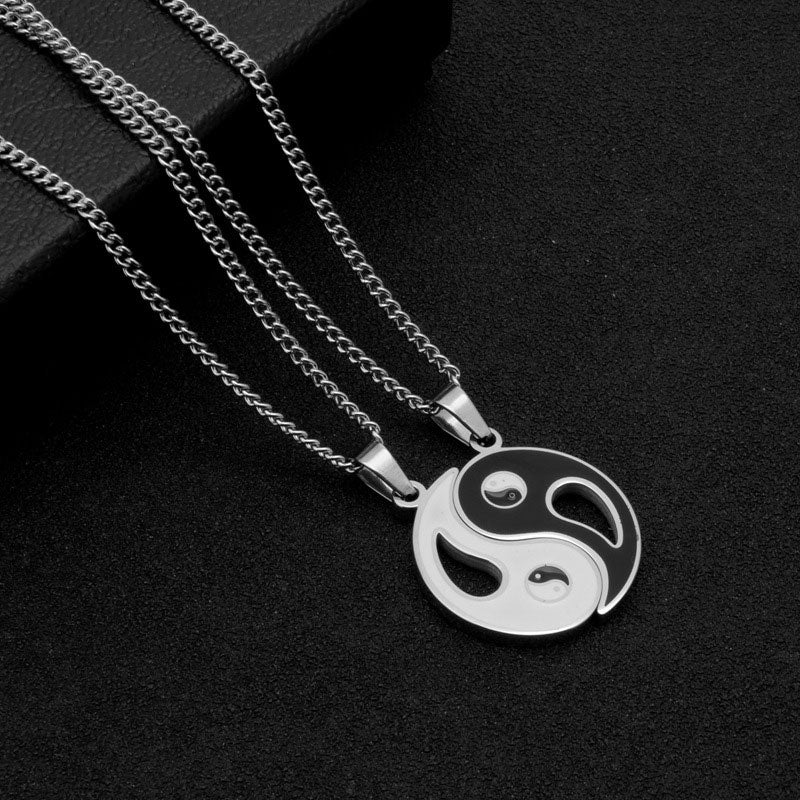 Collier avec pendentif Yin Yang pour couple, 2 pièces