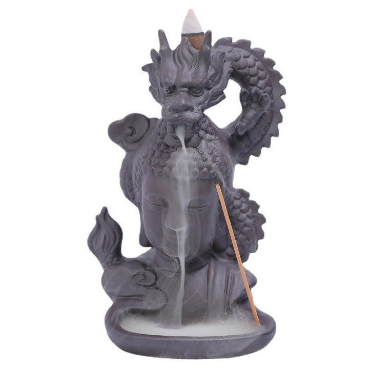 Buddha Stones Dragon Bouddha Nuages de bon augure Brûleur d'encens de guérison en argile violette Décoration