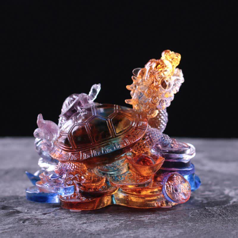 Buddha Stones Feng Shui Dragon Tortue Pièces de monnaie en cristal Liuli fait à la main Pièce d'art porte-bonheur Décoration de bureau à domicile