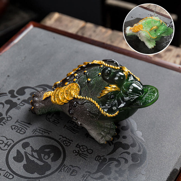 Buddha Stones changeantes de couleur FengShui richesse grenouille porte-bonheur pièce de cuivre thé animal de compagnie figurine en résine décoration