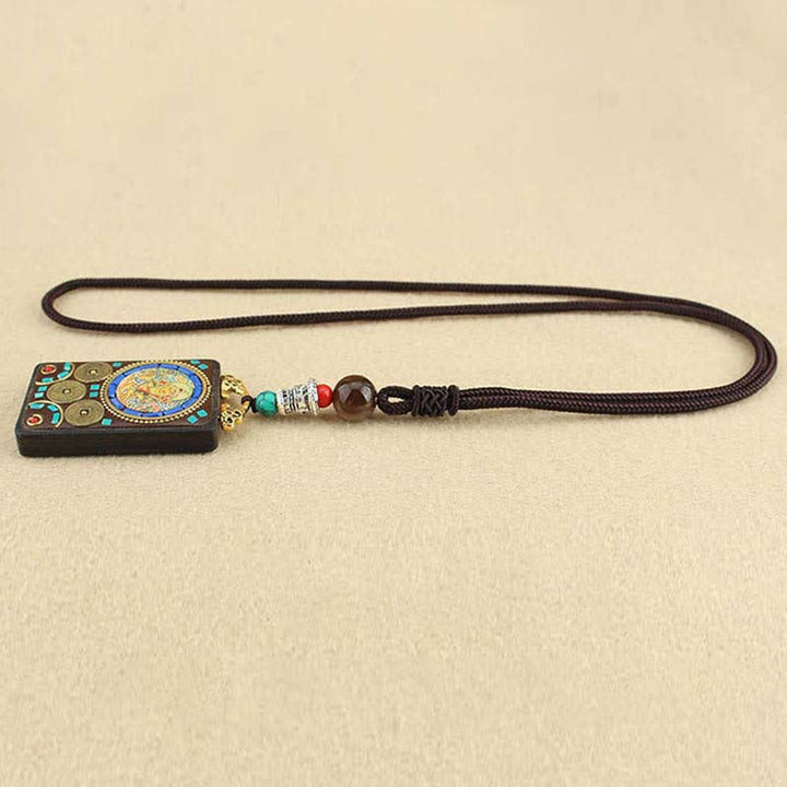Collier pendentif en ébène Thangka Buddha Stones Tibet Dieu de la richesse - image 6
