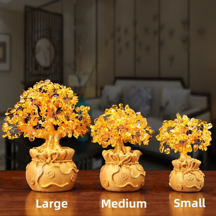 Buddha Stones Citrine naturelle Ornement de pierre précieuse pour arbre à argent - Feng Shui pour la prospérité