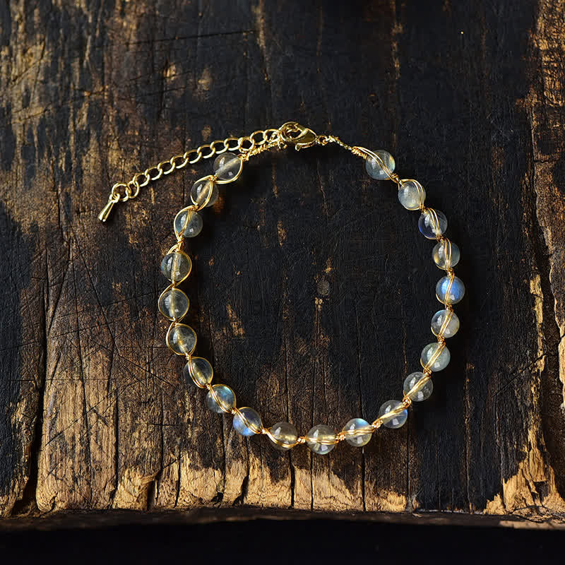Bracelet de guérison positif en pierre de lune naturelle plaqué or 14 carats de Buddha Stones - image 5