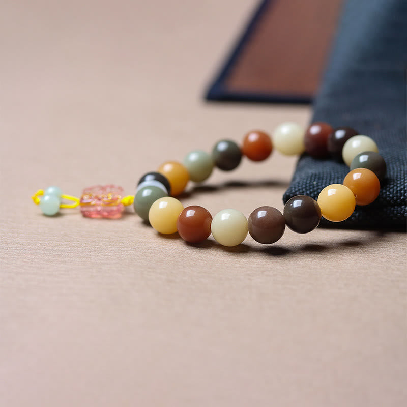 Bracelet de paix en verre Liuli avec perles de Bodhi en dégradé multicolore naturel et Buddha Stones