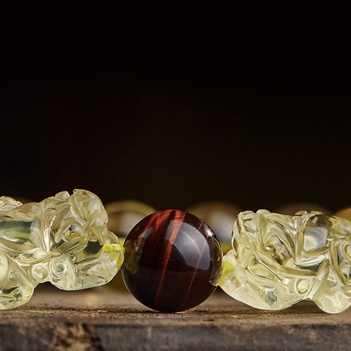 Bracelet de protection de prospérité en œil de tigre double PiXiu en Buddha Stones