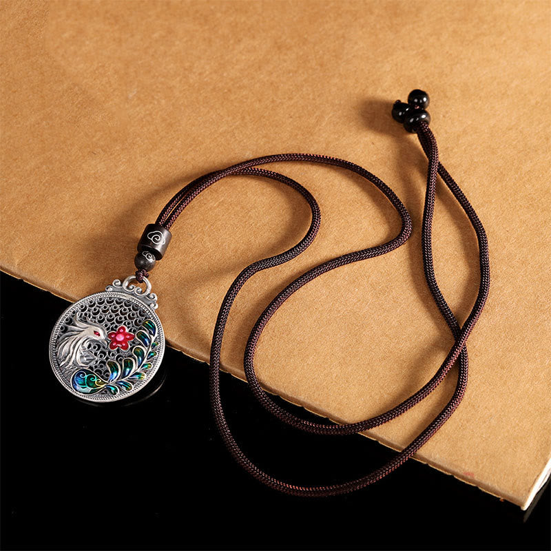 Collier avec pendentif de protection porte-bonheur Phoenix en argent sterling 990 Buddha Stones