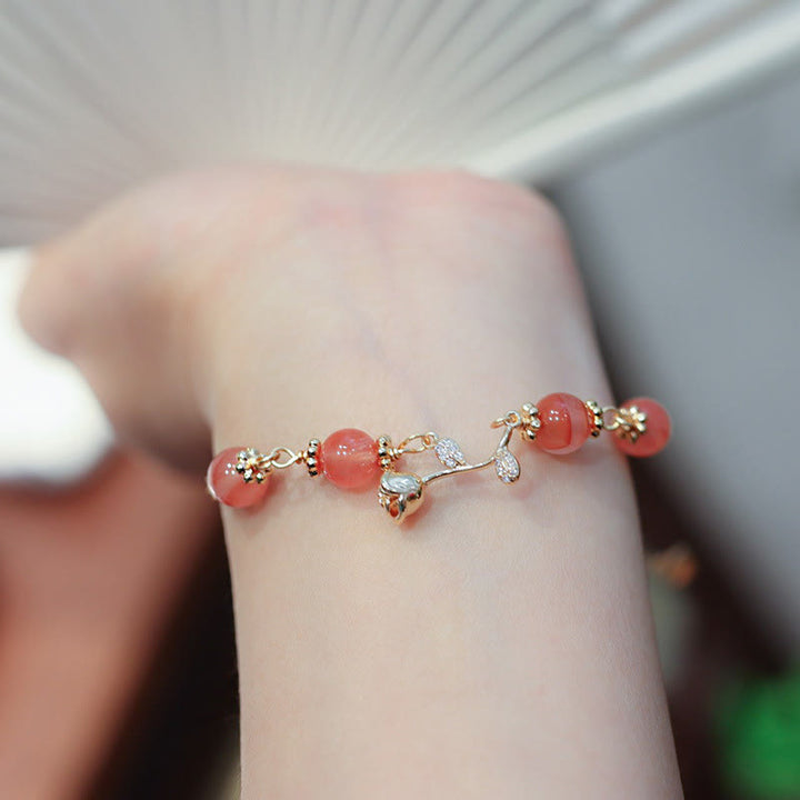 Bracelet chaîne calme et confiant en Buddha Stones en agate rouge naturelle rose