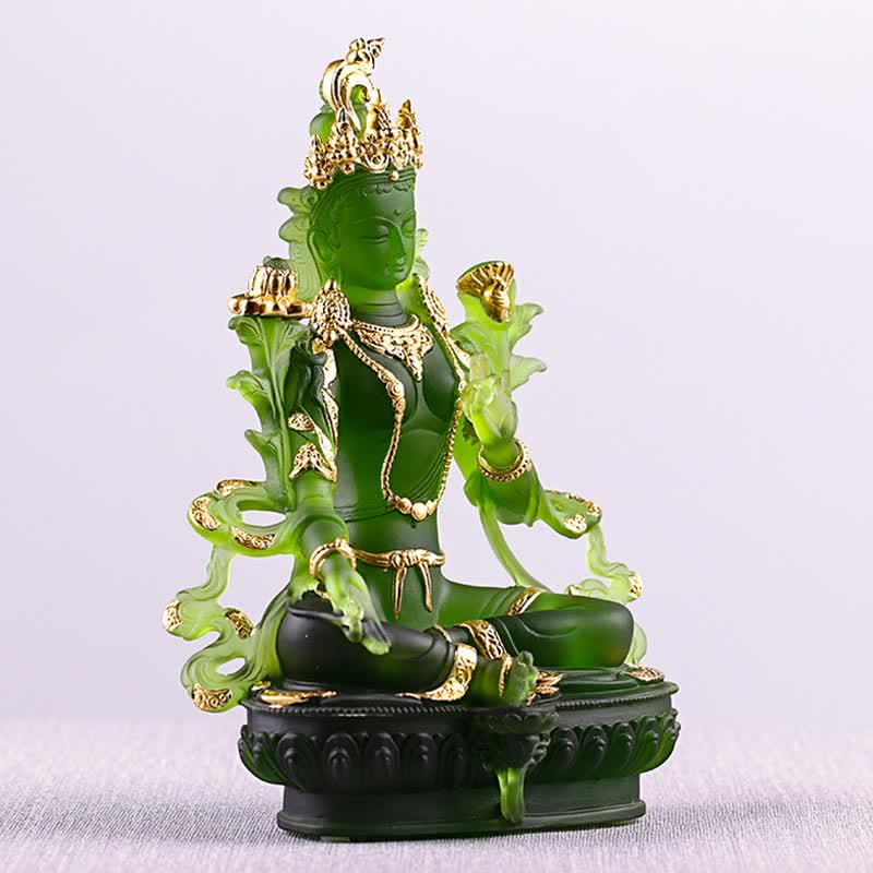 Buddha Stones Bodhisattva Tara verte Pièce d'art en cristal Liuli faite à la main Protection Maison Bureau Statue Décoration - image 6