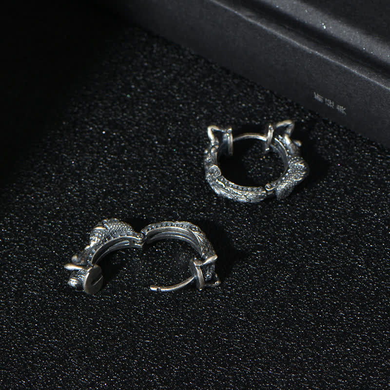 Boucles d'oreilles créoles en argent sterling 925 avec motif dragon
