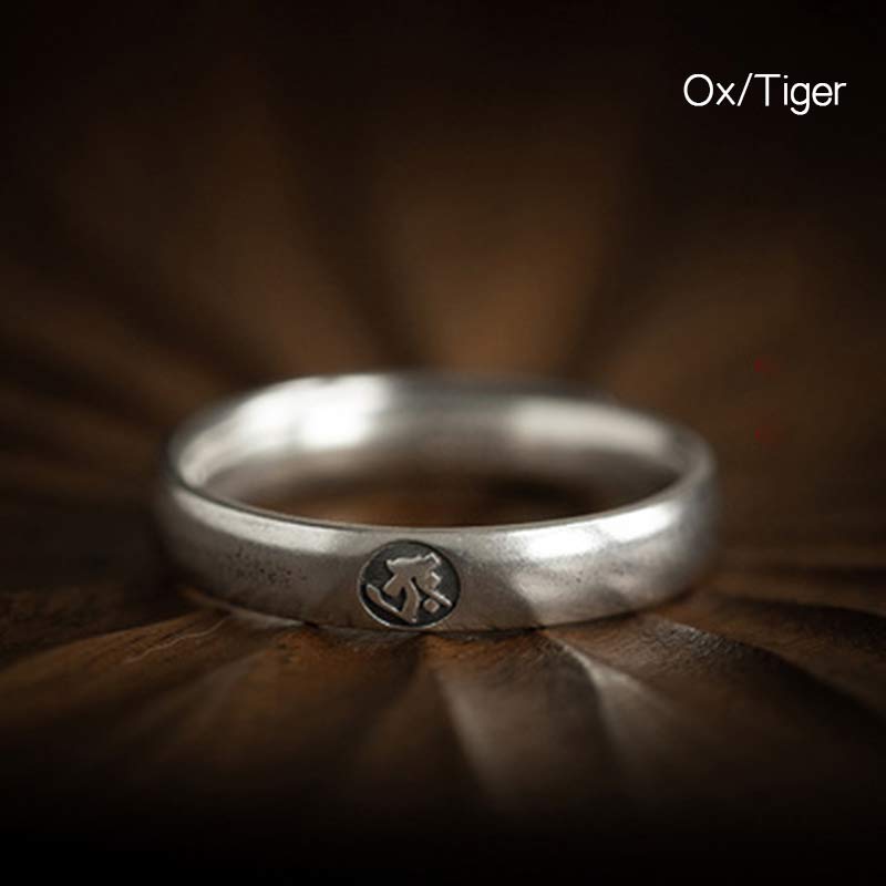 Bague couple en argent sterling 925 Buddha Stones et bénédiction du zodiaque chinois - Bœuf/Tigre - Femmes - image 10