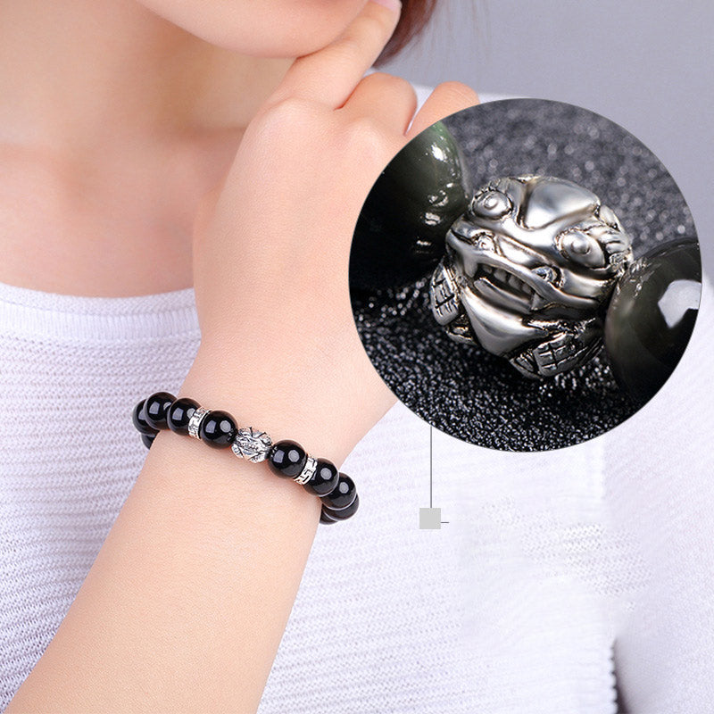Bracelet Feng Shui en obsidienne arc-en-ciel naturelle PiXiu