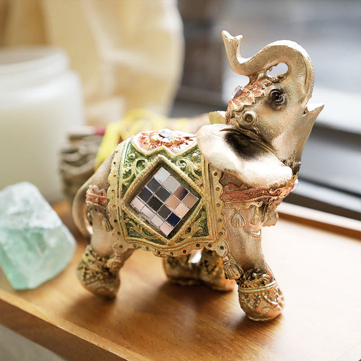Statue d'éléphant vert Feng Shui porte-bonheur en Buddha Stones Sculpture Figurine de richesse Cadeau Décoration de la maison