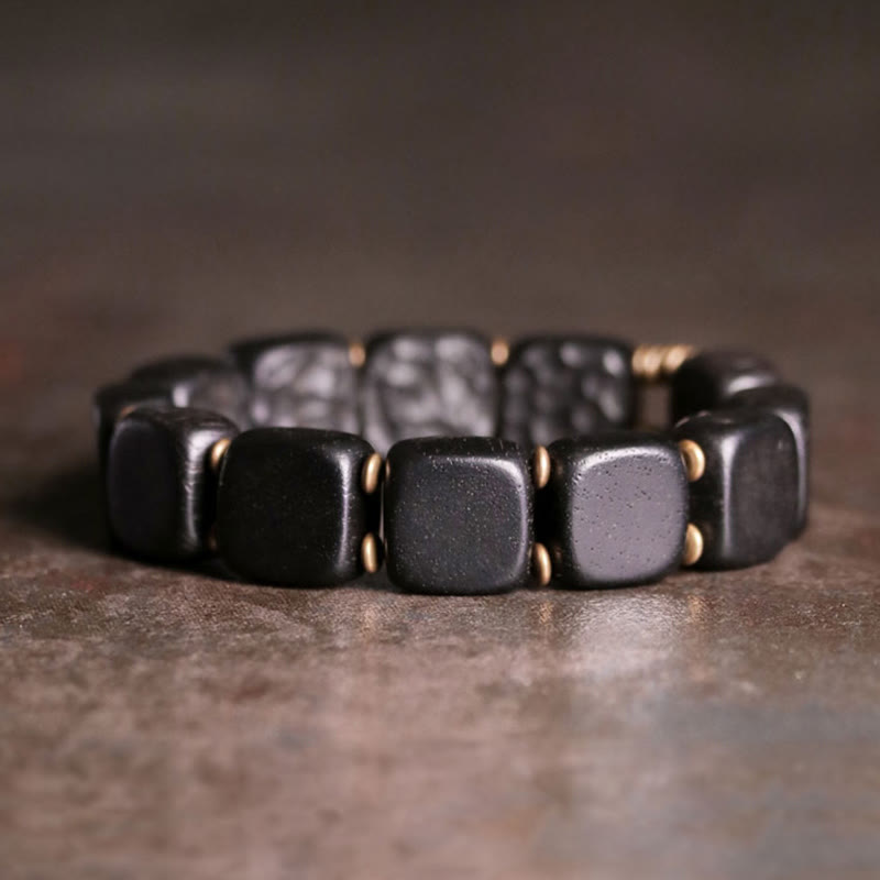 Bracelet en cuivre avec texture rétro en bois d'ébène et Buddha Stones