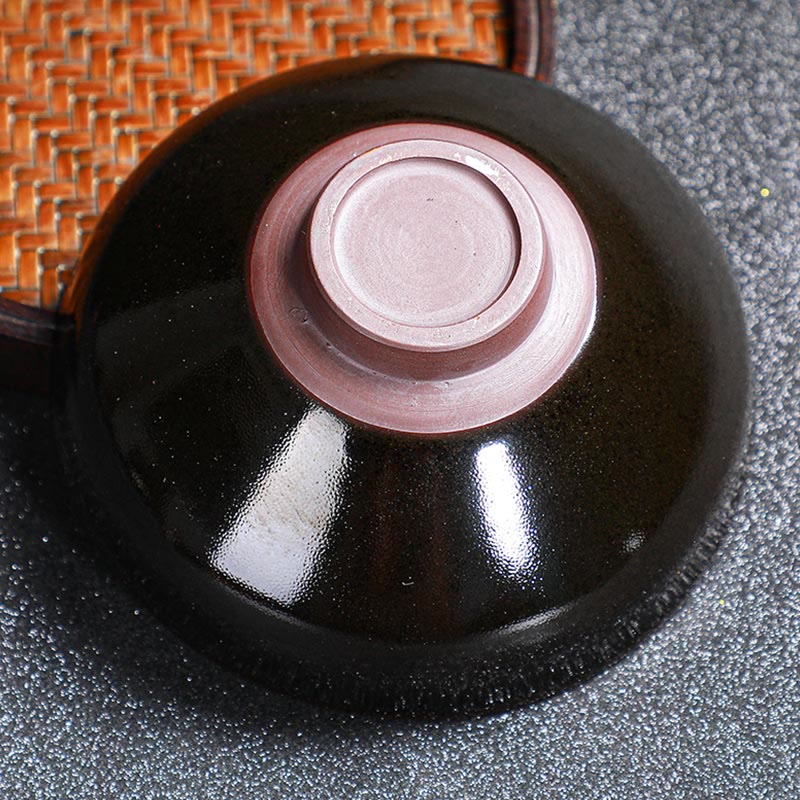 Tasse à thé en céramique chinoise Jianzhan avec feuilles d'érable dorées et Buddha Stones