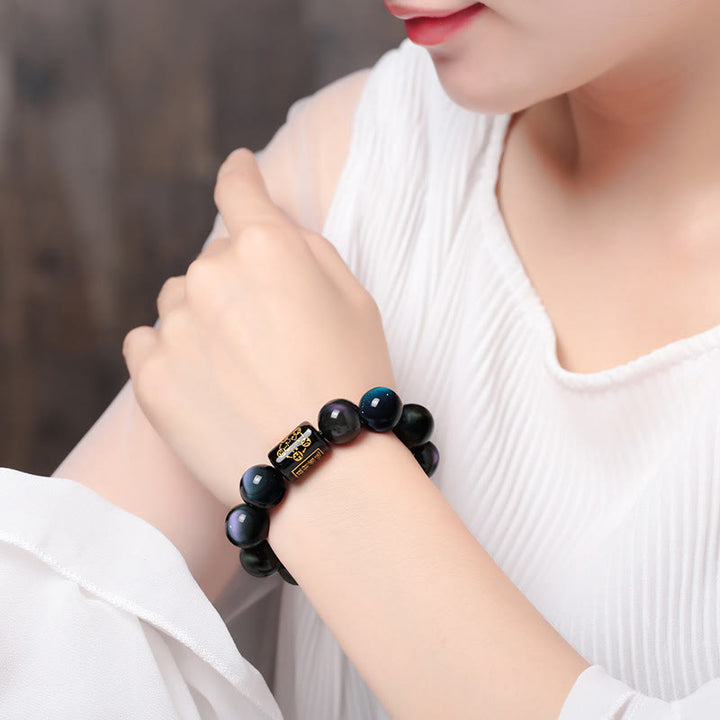 Bracelet de transformation positive en obsidienne arc-en-ciel naturelle de Buddha Stones
