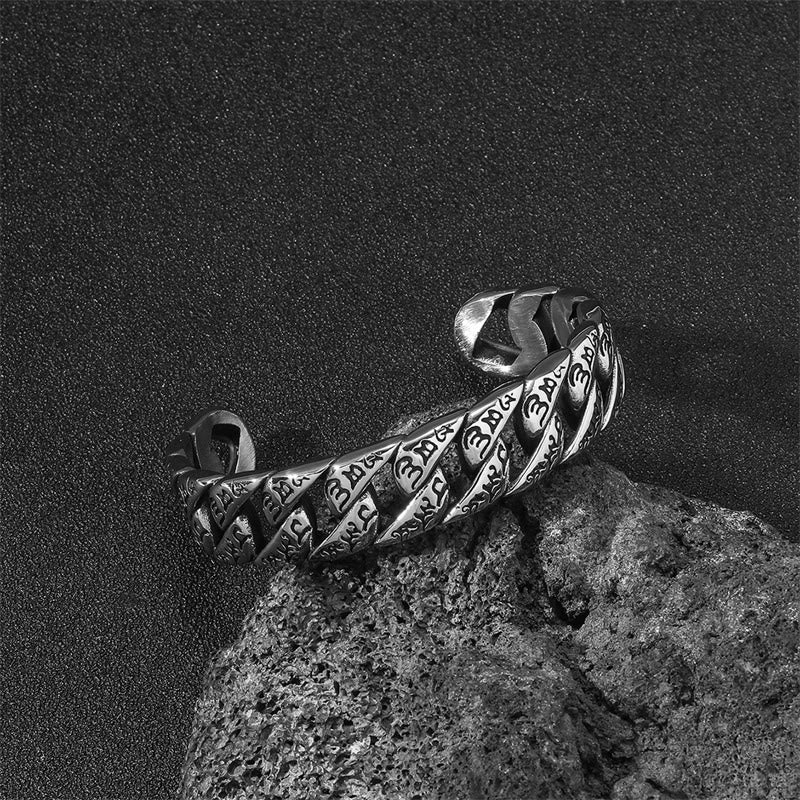 Bracelet jonc tibétain en acier titane avec Buddha Stones et mantra Om Mani Padme Hum