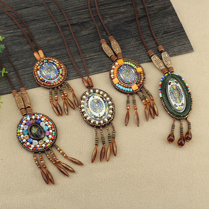 Collier pendentif créatif en perles à motif mandala et Buddha Stones