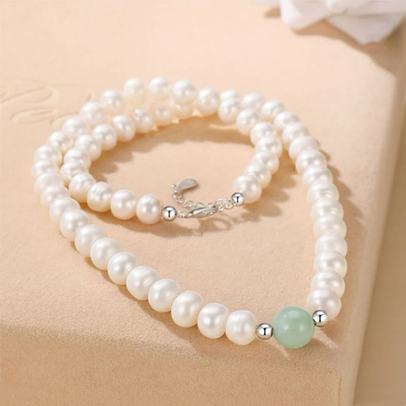 Collier et boucles d'oreilles en argent sterling 925 avec perles naturelles et jade de Buddha Stones avec coffret cadeau - image 2