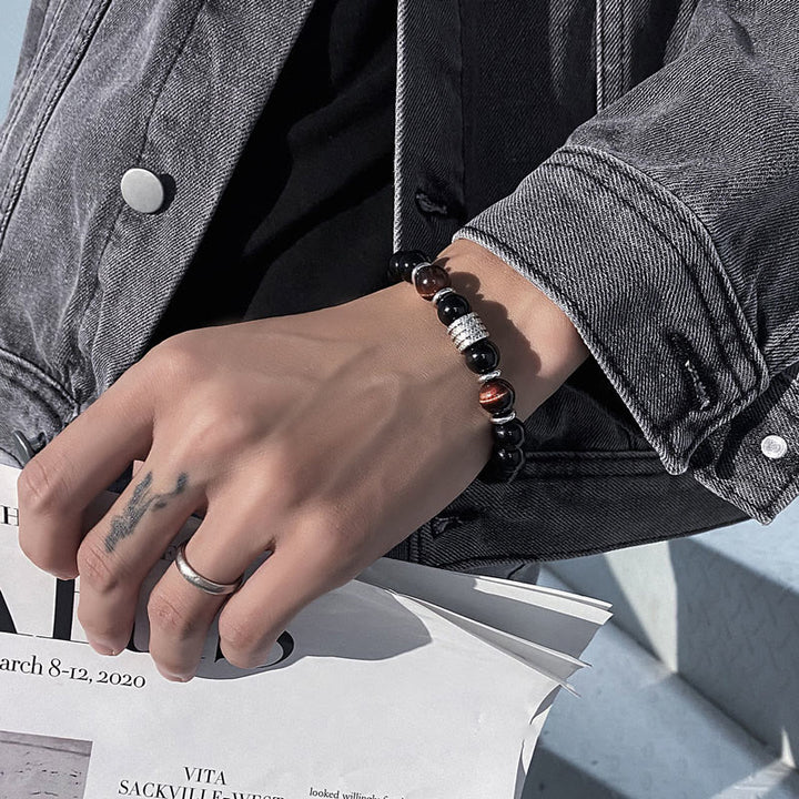 Bracelet de force et d'accomplissement en obsidienne noire naturelle œil de tigre Buddha Stones