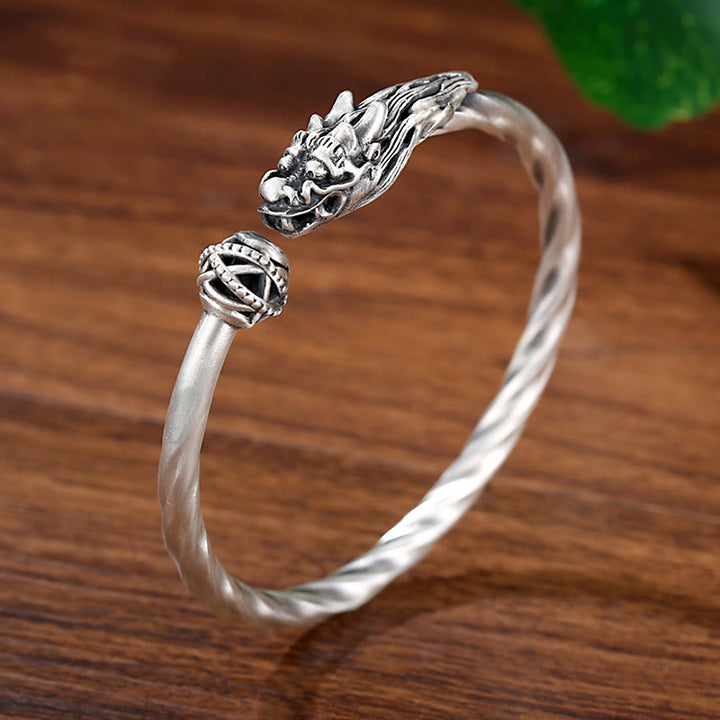 Bracelet manchette en métal Buddha Stones en argent sterling 999 Année du Dragon Chance Force