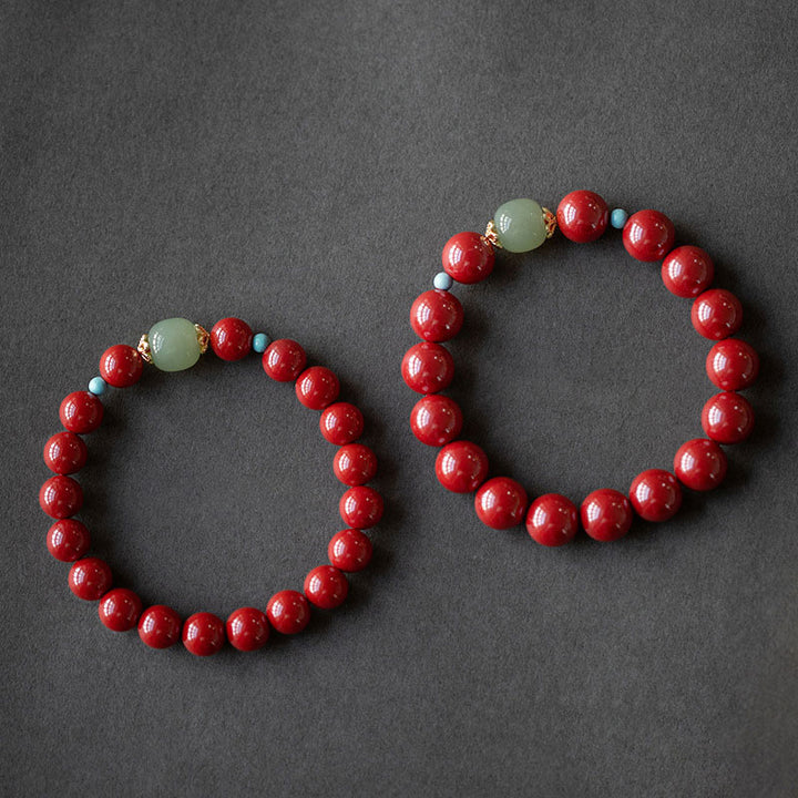Bracelet porte-bonheur en aventurine verte et cinabre de Buddha Stones