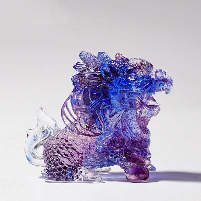Buddha Stones Feng Shui Kirin Pièce d'art en cristal Liuli faite à la main Décoration de bureau à domicile - Violet - Un - image 1