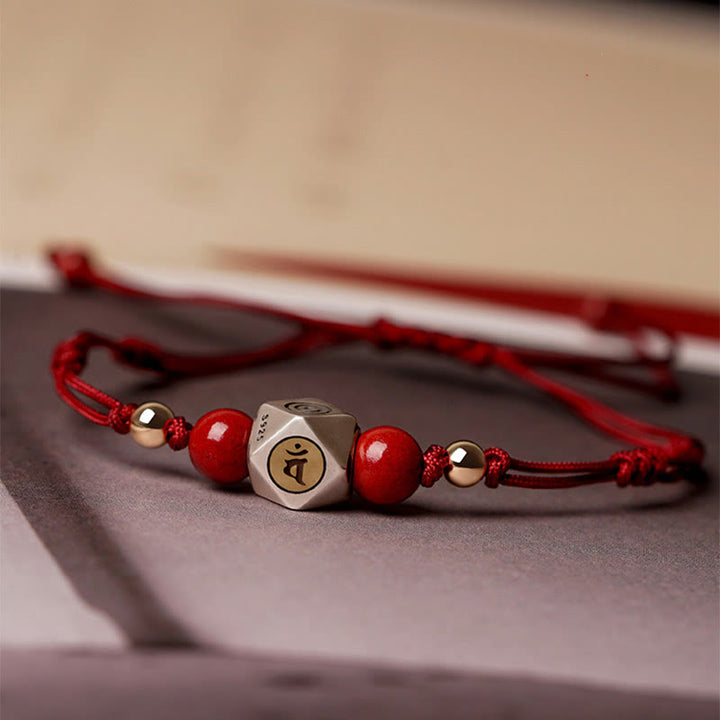 Bracelet tressé calme en cinabre avec Bouddha du zodiaque chinois en argent sterling 925 fait à la main avec Buddha Stones