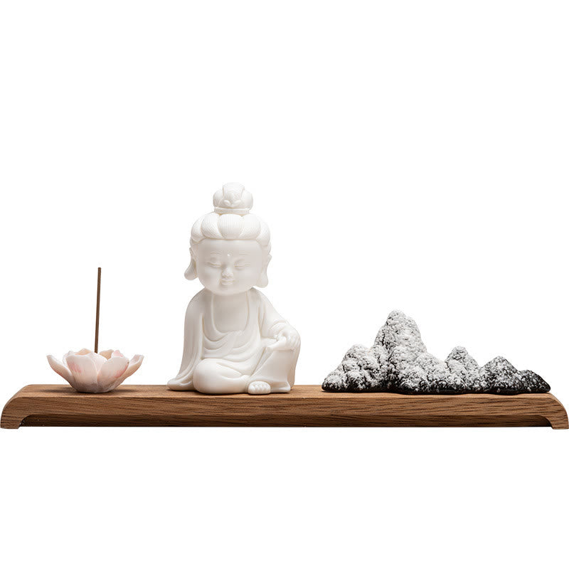 Buddha Stones Fleur de Lotus Tathagata Kwan Yin Avalokitesvara Ksitigarbha Méditation Bâton en céramique Brûleur d'encens Décoration