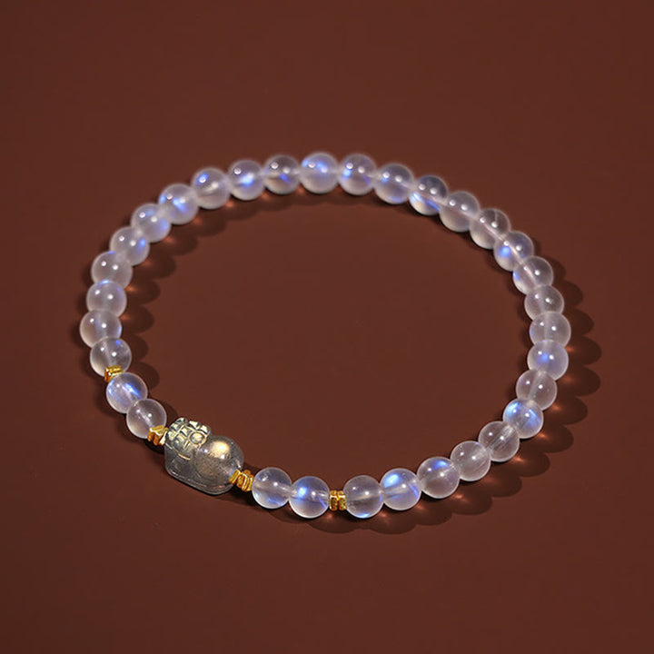 Bracelet de guérison PiXiu en pierre de lune naturelle en argent sterling 925 plaqué or avec Buddha Stones