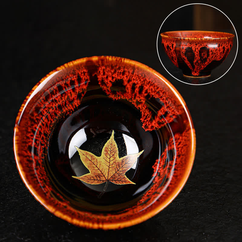 Tasse à thé en céramique colorée avec Buddha Stones et feuille d'érable
