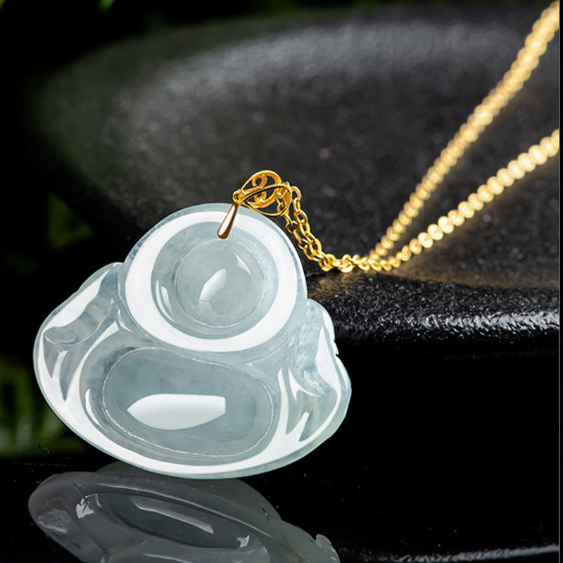 Collier pendentif Bouddha rieur en jade naturel et or 18 carats - image 7