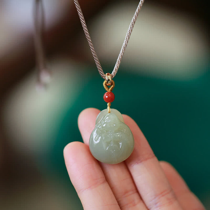 Collier pendentif en jade Hetian Bouddha rieur pour la prospérité et la richesse