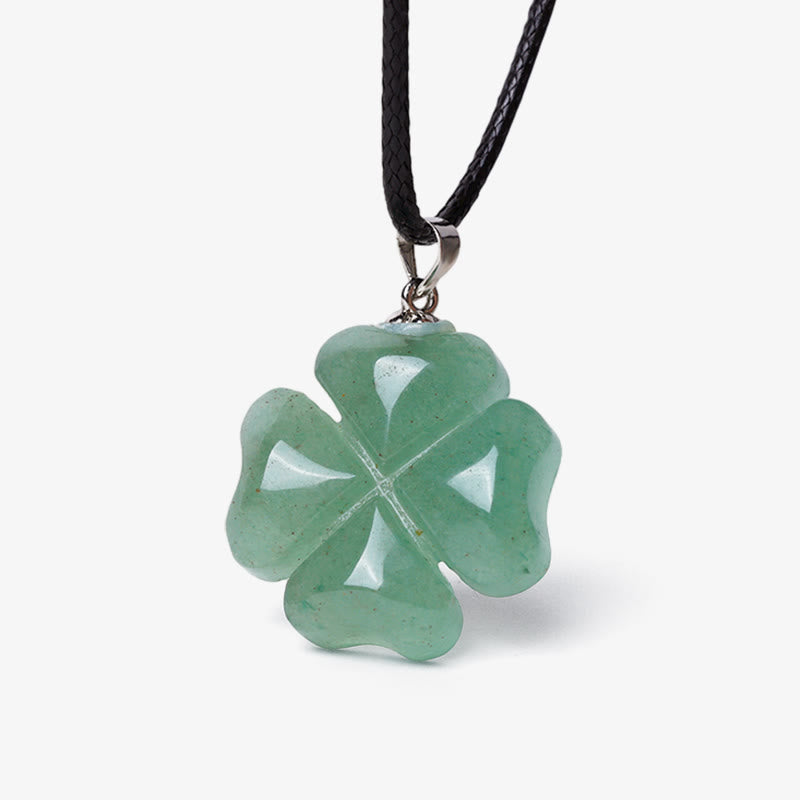 Collier avec pendentif en corde de cuir et trèfle à quatre feuilles en aventurine verte en argent sterling 925 Buddha Stones