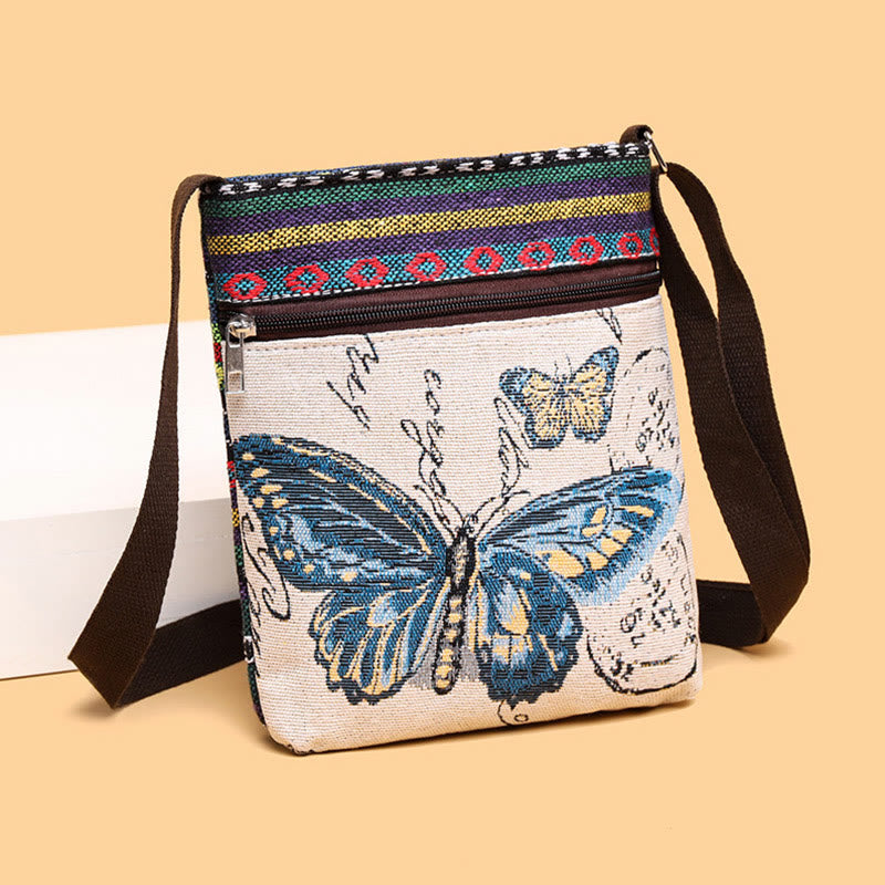 Sac fourre-tout en toile brodé Buddha Stones Elephant Butterfly Sac à bandoulière Sac à bandoulière
