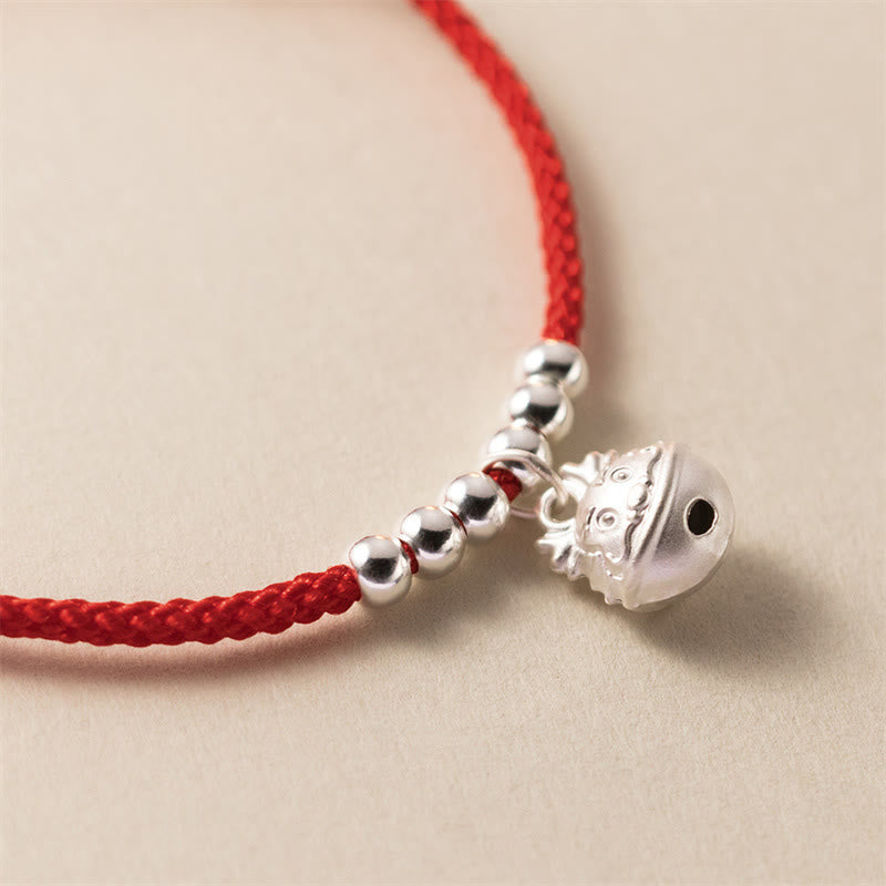 Bracelet tressé rouge sculpté à la main en argent sterling 925 de Buddha Stones Année du Dragon