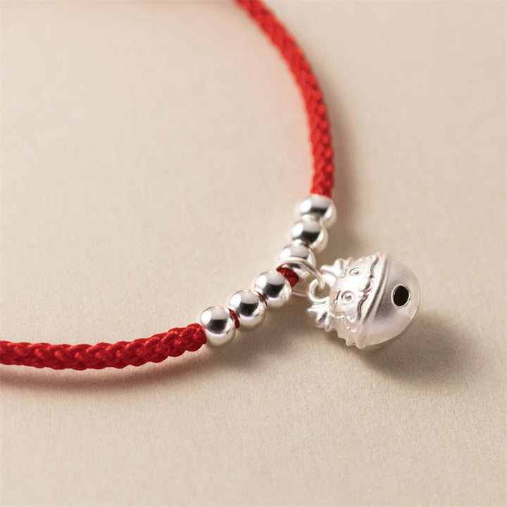 Bracelet tressé rouge sculpté à la main en argent sterling 925 de Buddha Stones Année du Dragon