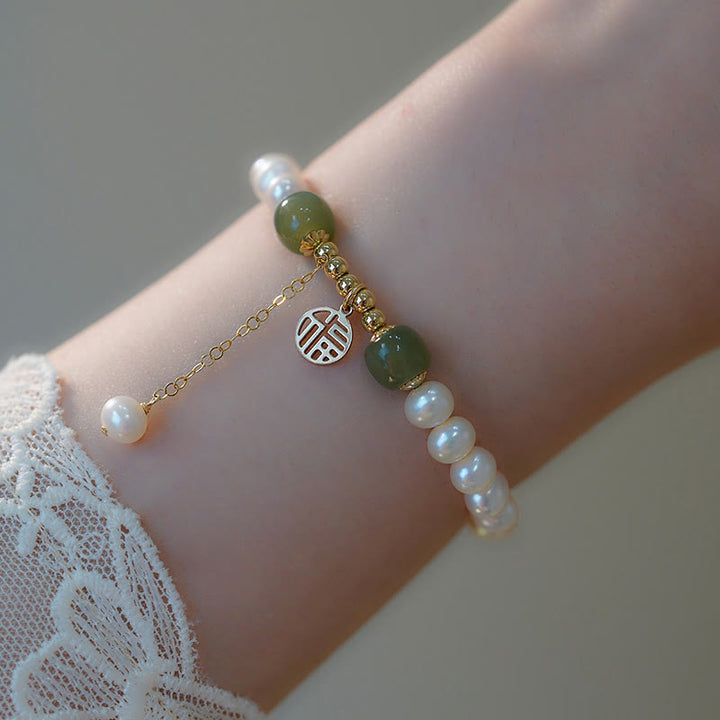 Bracelet de perles de sagesse et de bonheur en jade Hetian naturel