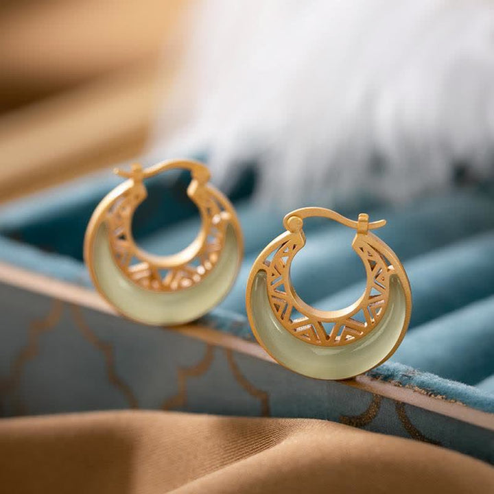 Boucles d'oreilles pendantes en jade et croissant de lune Buddha Stones