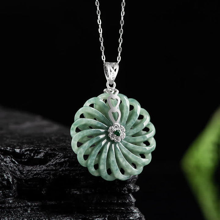 Collier pendentif en argent sterling 925 avec boucle de paix en jade naturel rond et Buddha Stones