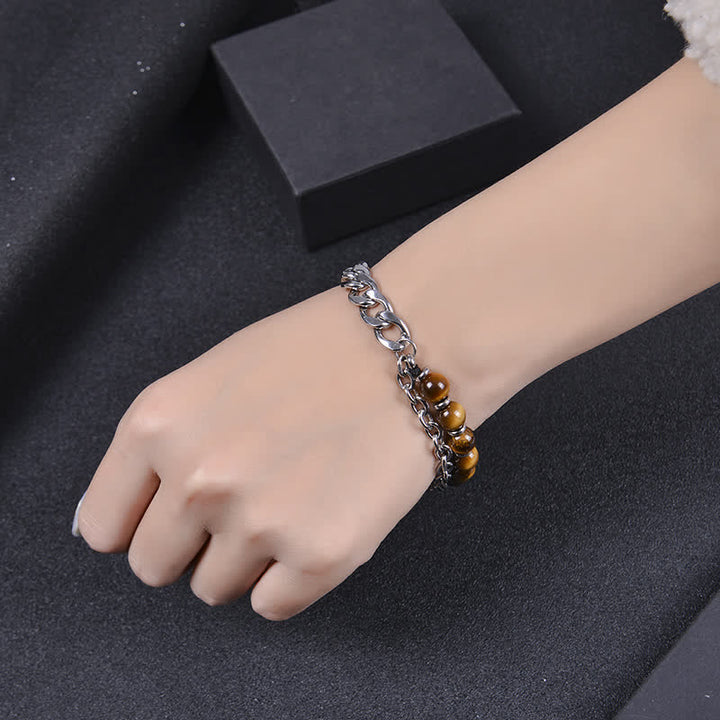 Bracelet de force en pierre givrée avec œil de tigre et jaspe Picasso Buddha Stones
