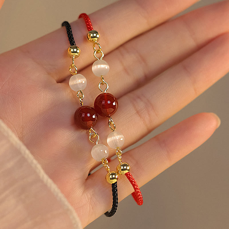 Bracelet de confiance tressé en agate rouge œil de chat avec Buddha Stones - image 9